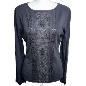 Kenneth‎ Miller Black Beaded Embroidered Top M Whimsigoth Boho Y2k Aesthetic